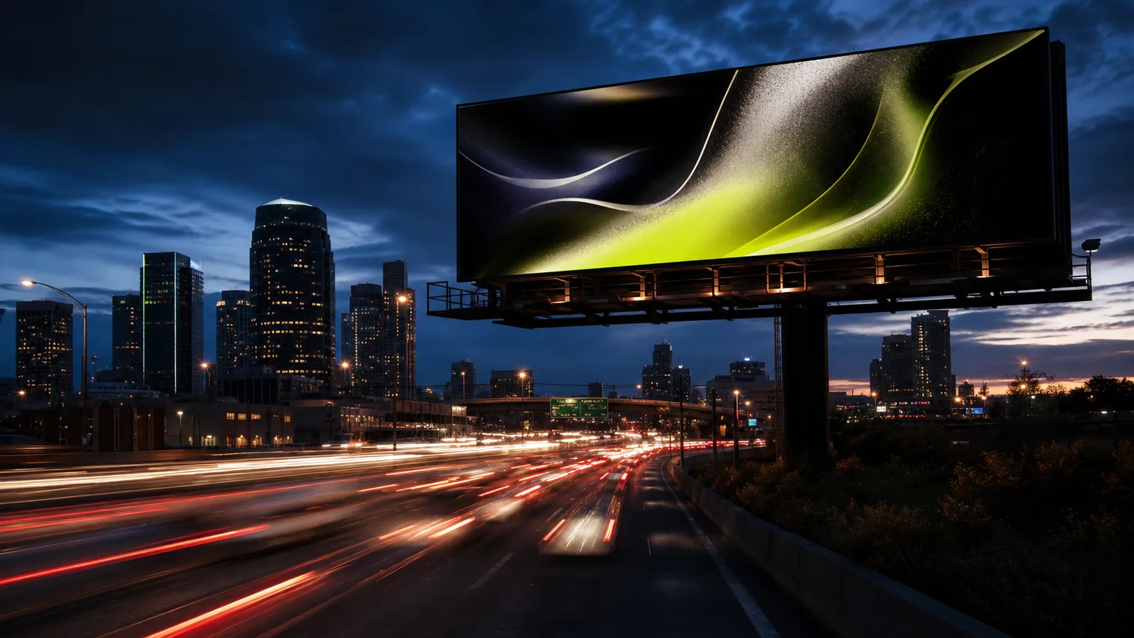 Digital billboard above a city highway